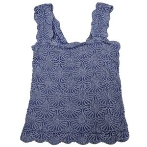 Free People Y2K Textured Knit Tank‎ Top Blue Tight Stretchy Scalloped Straps M